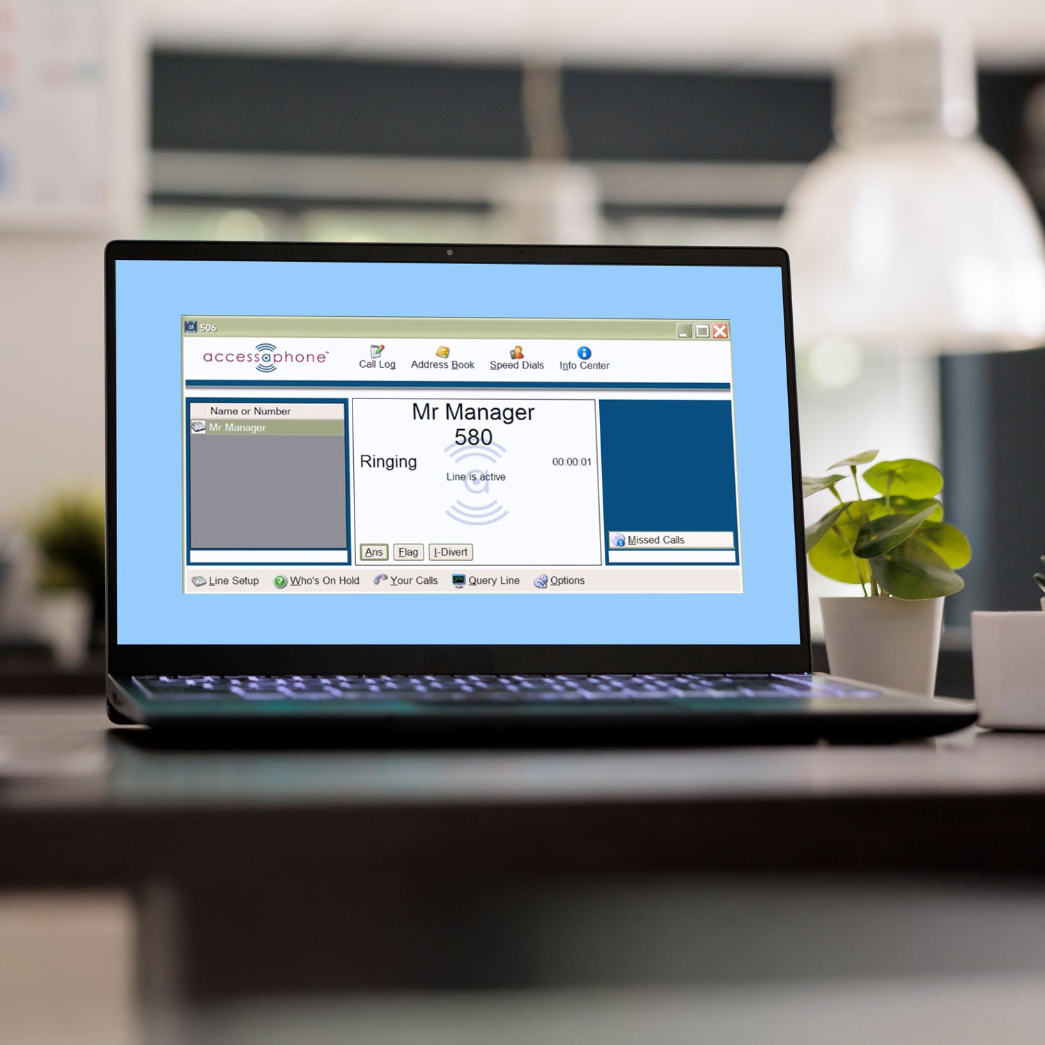 Laptop displaying Accessaphone application during a call